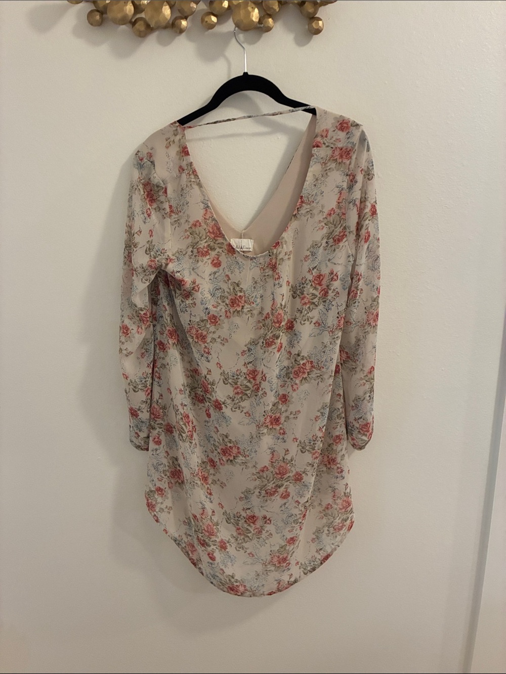 Floral V-Neck Sheer Tunic Dress - Pink Floral
